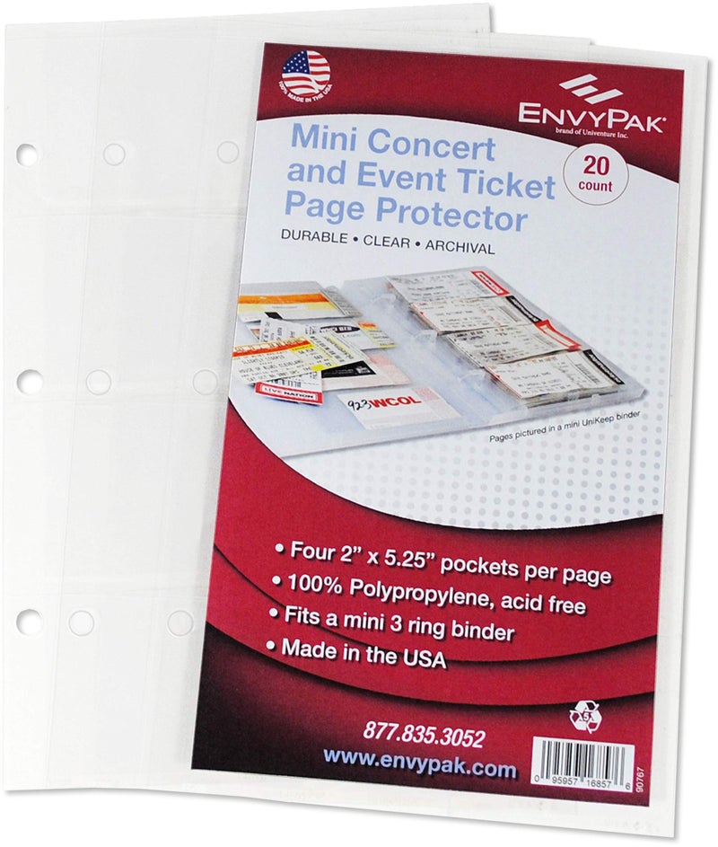EnvyPak Four Pocket Sheet Protector Refill Pages - Top Loading, Clear, Archival Safe - Each Pocket Can Hold 2x5 Paper Such as Concert Ticket Stubs - Pack of 20 Pages - Image 1